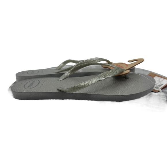 Havaianas Womens 39/40 Sandals Silver Sparkle Fantasia Ice Grey Beach Flip Flop - Picture 1 of 11